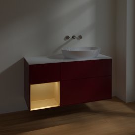 Тумба под раковину Villeroy & Boch Finion 120х50,1 см с подсветкой МДФ пион матовый лак/стекло белое матовое FA41HFHB