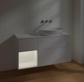 Тумба под раковину Villeroy & Boch Finion 120х50,1 см с подсветкой МДФ глянцевый белый лак/стекло белое матовое FA41MTGF