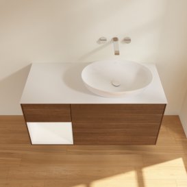 Тумба под раковину Villeroy & Boch Finion 120х50,1 см с подсветкой МДФ шпон грецкого ореха/стекло белое матовое FA41MTGN