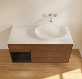 Тумба под раковину Villeroy & Boch Finion 120х50,1 см с подсветкой МДФ шпон грецкого ореха/стекло белое матовое FA41PDGN