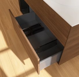 Тумба под раковину Villeroy & Boch Finion 120х50,1 см с подсветкой МДФ шпон грецкого ореха/стекло белое матовое FA41PDGN