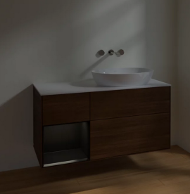 Тумба под раковину Villeroy & Boch Finion 120х50,1 см с подсветкой МДФ шпон грецкого ореха/стекло белое матовое FA41PDGN