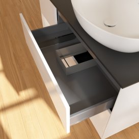 Тумба під раковину Villeroy & Boch Finion 120х50,1 см з підсвіткою МДФ білий глянцевий лак/скло чорне матове FA42GFGF