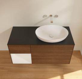 Тумба під раковину Villeroy & Boch Finion 120х50,1 см з підсвічуванням МДФ шпон волоського горіха/скло чорне матове FA42GFGN