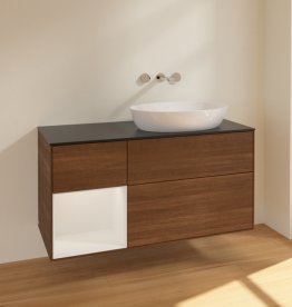 Тумба під раковину Villeroy & Boch Finion 120х50,1 см з підсвічуванням МДФ шпон волоського горіха/скло чорне матове FA42GFGN