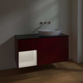 Тумба під раковину Villeroy & Boch Finion 120х50,1 см з підсвічуванням МДФ півонія матовий лак/скло чорне матове FA42GFHB