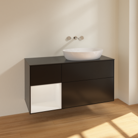 Тумба під раковину Villeroy & Boch Finion 120х50,1 см з підсвічуванням МДФ чорний матовий лак/скло чорне матове FA42GFPD