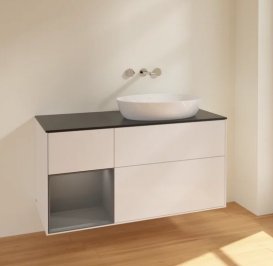 Тумба под раковину Villeroy & Boch Finion 120х50,1 см с подсветкой МДФ глянцевый белый лак/стекло черное матовое FA42GKGF