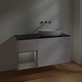 Тумба под раковину Villeroy & Boch Finion 120х50,1 см с подсветкой МДФ глянцевый белый лак/стекло черное матовое FA42GKGF