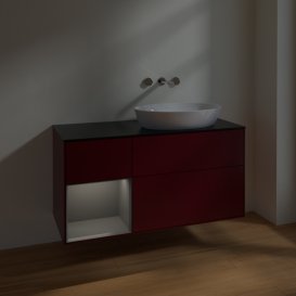 Тумба под раковину Villeroy & Boch Finion 120х50,1 см с подсветкой МДФ пион матовый лак/стекло черное матовое FA42GKHB