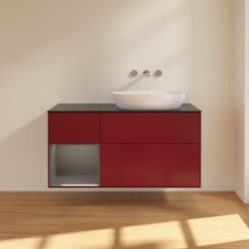 Тумба под раковину Villeroy & Boch Finion 120х50,1 см с подсветкой МДФ пион матовый лак/стекло черное матовое FA42GKHB