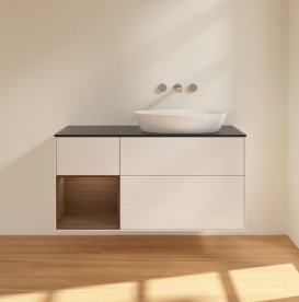 Тумба под раковину Villeroy & Boch Finion 120х50,1 см с подсветкой МДФ глянцевый белый лак/стекло черное матовое FA42GNGF