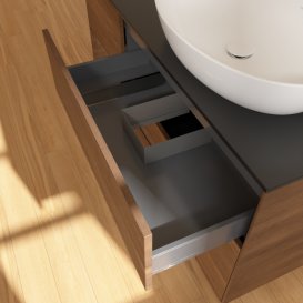 Тумба під раковину Villeroy & Boch Finion 120х50,1 см з підсвічуванням МДФ шпон волоського горіха/скло чорне матове FA42GNGN