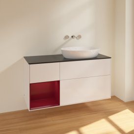 Тумба під раковину Villeroy & Boch Finion 120х50,1 см з підсвіткою МДФ білий глянцевий лак/скло чорне матове FA42HBGF