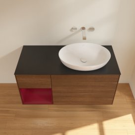 Тумба под раковину Villeroy & Boch Finion 120х50,1 см с подсветкой МДФ шпон грецкого ореха/стекло черное матовое FA42HBGN