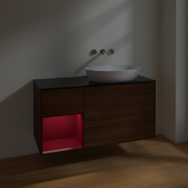 Тумба под раковину Villeroy & Boch Finion 120х50,1 см с подсветкой МДФ шпон грецкого ореха/стекло черное матовое FA42HBGN