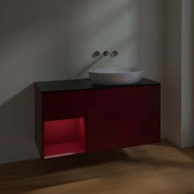 Тумба під раковину Villeroy & Boch Finion 120х50,1 см з підсвічуванням МДФ півонія матовий лак/скло чорне матове FA42HBHB