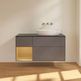 Тумба під раковину Villeroy & Boch Finion 120х50,1 см з підсвічуванням антрацит матовий лак/скло чорне матове FA42HFGK