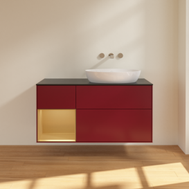 Тумба під раковину Villeroy & Boch Finion 120х50,1 см з підсвічуванням МДФ півонія матовий лак/скло чорне матове FA42HFHB