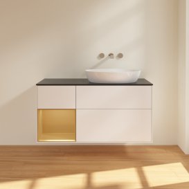 Тумба под раковину Villeroy & Boch Finion 120х50,1 см с подсветкой МДФ белый матовый лак/стекло черное матовое FA42HFMT