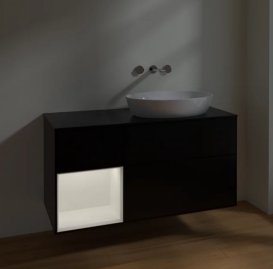 Тумба під раковину Villeroy & Boch Finion 120х50,1 см з підсвічуванням МДФ чорний матовий лак/скло чорне матове FA42MTPD