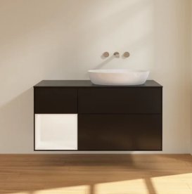 Тумба под раковину Villeroy & Boch Finion 120х50,1 см с подсветкой МДФ черный матовый лак/стекло черное матовое FA42MTPD