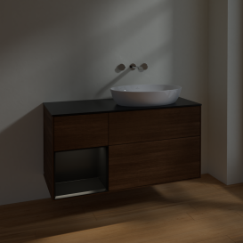 Тумба под раковину Villeroy & Boch Finion 120х50,1 см с подсветкой МДФ шпон грецкого ореха/стекло черное матовое FA42PDGN