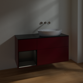 Тумба под раковину Villeroy & Boch Finion 120х50,1 см с подсветкой МДФ пион матовый лак/стекло черное матовое FA42PDHB