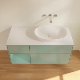 Тумба під раковину Villeroy & Boch Finion 120х50,1 см із підсвічуванням МДФ оливковий матовий лак/скло біле матове FA41GMGM