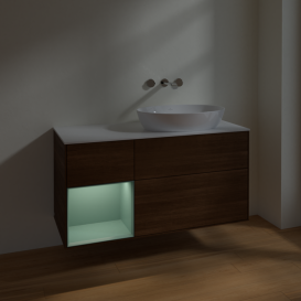 Тумба під раковину Villeroy & Boch Finion 120х50,1 см із підсвічуванням МДФ шпон волоського горіха/скло біле матове FA41GMGN