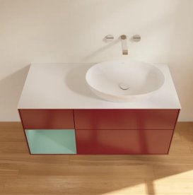 Тумба під раковину Villeroy & Boch Finion 120х50,1 см з підсвічуванням МДФ півонія матовий лак/скло біле матове FA41GMHB