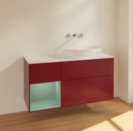 Тумба під раковину Villeroy & Boch Finion 120х50,1 см з підсвічуванням МДФ півонія матовий лак/скло біле матове FA41GMHB