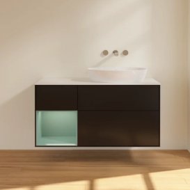 Тумба під раковину Villeroy & Boch Finion 120х50,1 см із підсвічуванням МДФ чорний матовий лак/скло біле матове FA41GMPD