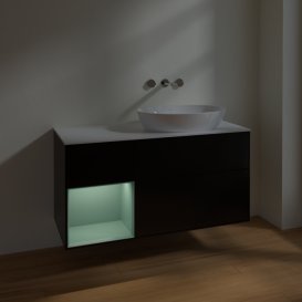 Тумба під раковину Villeroy & Boch Finion 120х50,1 см із підсвічуванням МДФ чорний матовий лак/скло біле матове FA41GMPD