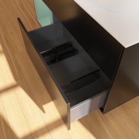 Тумба під раковину Villeroy & Boch Finion 120х50,1 см із підсвічуванням МДФ чорний матовий лак/скло біле матове FA41GMPD