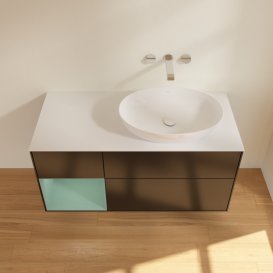 Тумба під раковину Villeroy & Boch Finion 120х50,1 см із підсвічуванням МДФ чорний матовий лак/скло біле матове FA41GMPD