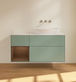 Тумба под раковину Villeroy & Boch Finion 120х50,1 см с подсветкой МДФ оливковый матовый лак/стекло белое матовое FA41GNGM