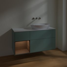 Тумба під раковину Villeroy & Boch Finion 120х50,1 см із підсвічуванням МДФ оливковий матовий лак/скло біле матове FA41GNGM