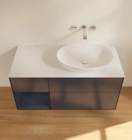 Тумба под раковину Villeroy & Boch Finion 120х50,1 см с подсветкой МДФ темно-синий матовый лак/стекло белое матовое FA41HGHG