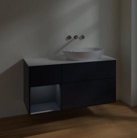 Тумба под раковину Villeroy & Boch Finion 120х50,1 см с подсветкой МДФ темно-синий матовый лак/стекло белое матовое FA41HGHG