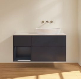 Тумба під раковину Villeroy & Boch Finion 120х50,1 см із підсвічуванням МДФ темно-синій матовий лак/скло біле матове FA41HGHG