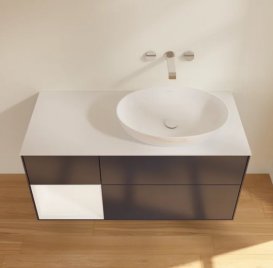 Тумба під раковину Villeroy & Boch Finion 120х50,1 см із підсвічуванням МДФ темно-синій матовий лак/скло біле матове FA41MTHG