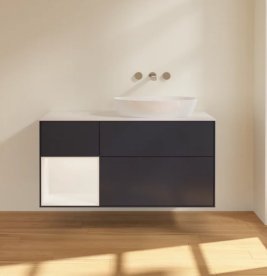 Тумба под раковину Villeroy & Boch Finion 120х50,1 см с подсветкой МДФ темно-синий матовый лак/стекло белое матовое FA41MTHG