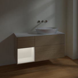 Тумба під раковину Villeroy & Boch Finion 120х50,1 см із підсвічуванням МДФ шпон дуба/скло біле матове FA41MTPC