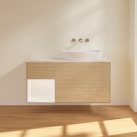 Тумба под раковину Villeroy & Boch Finion 120х50,1 см с подсветкой МДФ шпон дуба/стекло белое матовое FA41MTPC