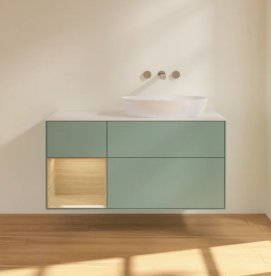 Тумба під раковину Villeroy & Boch Finion 120х50,1 см із підсвічуванням МДФ оливковий матовий лак/скло біле матове FA41PCGM