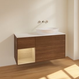 Тумба під раковину Villeroy & Boch Finion 120х50,1 см із підсвічуванням МДФ шпон волоського горіха/скло біле матове FA41PCGN