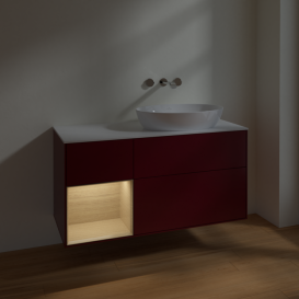 Тумба под раковину Villeroy & Boch Finion 120х50,1 см с подсветкой МДФ пион матовый лак/стекло белое матовое FA41PCHB