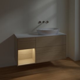 Тумба под раковину Villeroy & Boch Finion 120х50,1 см с подсветкой МДФ шпон дуба/стекло белое матовое FA41PCPC