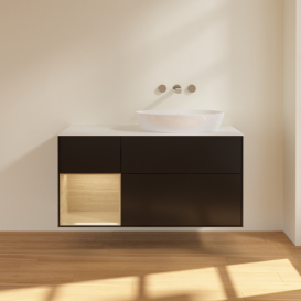 Тумба під раковину Villeroy & Boch Finion 120х50,1 см із підсвічуванням МДФ чорний матовий лак/скло біле матове FA41PCPD